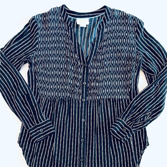 Anthropologie Maeve Calia black & white tunic top Womens 2 petite feminine flowy - Picture 3 of 13